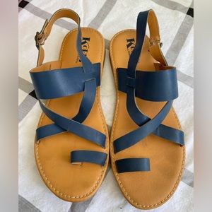 Korks Cherie Toe Ring Blue Leather Sandals, 10M